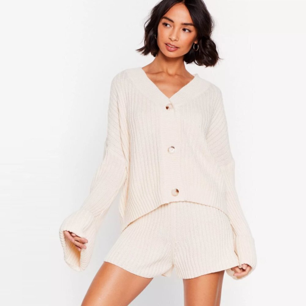 Nasty Gal Collection The Lap Of Luxury Cream Chunky Knit Loungewear Sweater Sz M
